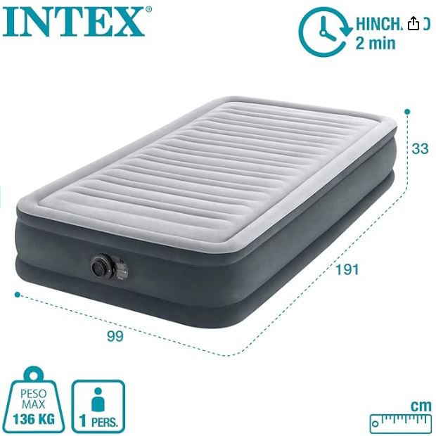New Intex Dura-Beam Deluxe Series Comfort Plush Twin Airbed With Fiber-Tech Technology - 67766. 