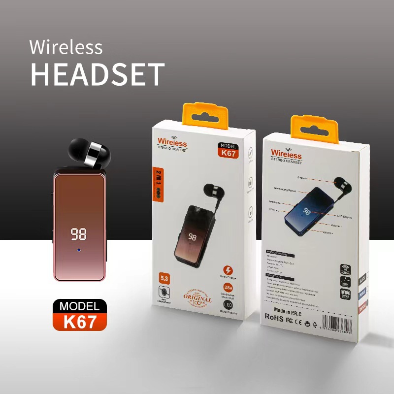 Cross-border private model K67 collar clip-on Bluetooth headset long endurance digital display wireless universal sports. 