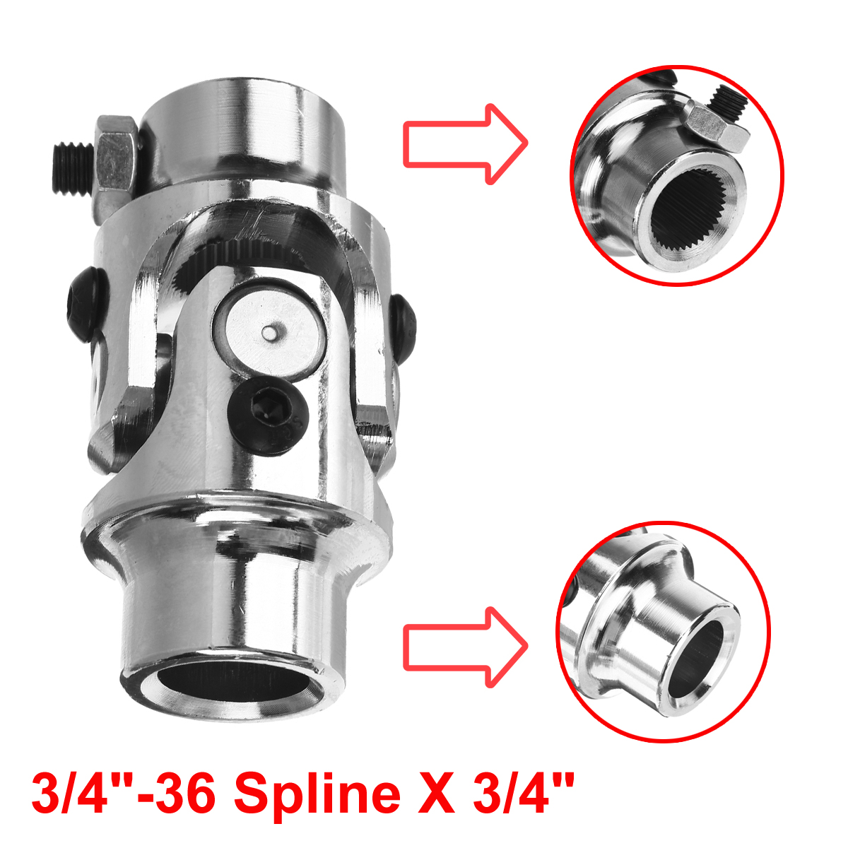 Steering Universal Joint 3/4" - 36" Spline X 3/4" DD Round Steering Shaft U Joint Power Rack Chrome. 
