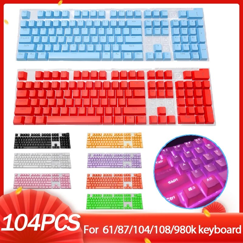 104pcs Universal Keyboard Keycaps Ergonomic Blank Keycap For Cherry MX Mechanical Keyboard Replacement Backlit Key Caps