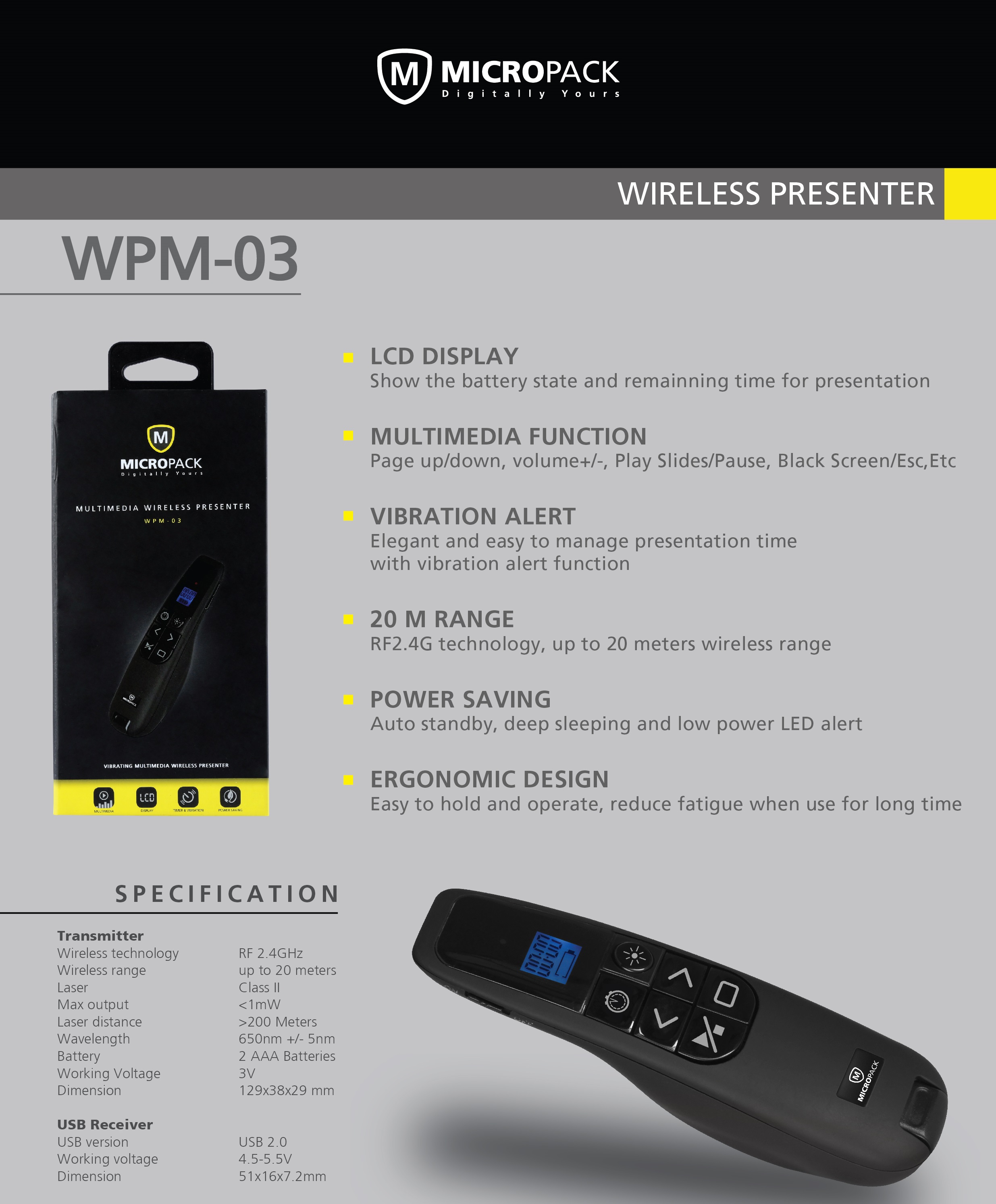Multimedia Wireless Presenter (Micropack WPM-03 BK). 