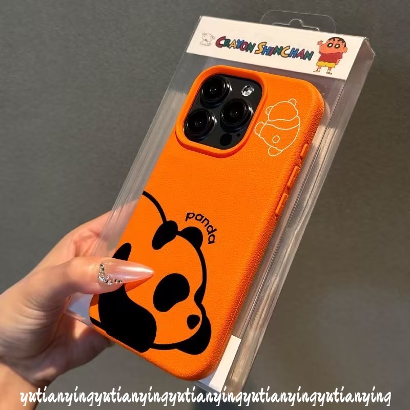 Cartoon Doodle Candy Color Simple Cute Lazy Panda Couples Case Compatible for IPhone 15 13 11 16 12 14 Pro Max 16 15 14 Plus XR X XS Max Luxury Leather Texture Skin Feel Soft Cover. 