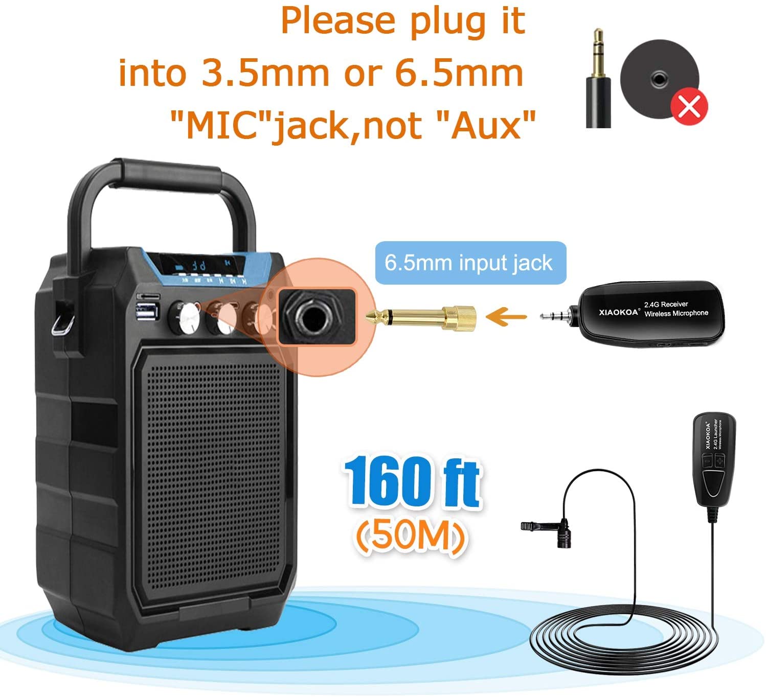 XIAOKOA 2.4G Wireless Lavalier Microphone Recording Lapel Mic with 50m Stable Wireless Transmission for Voice Amplifier Speaker. 