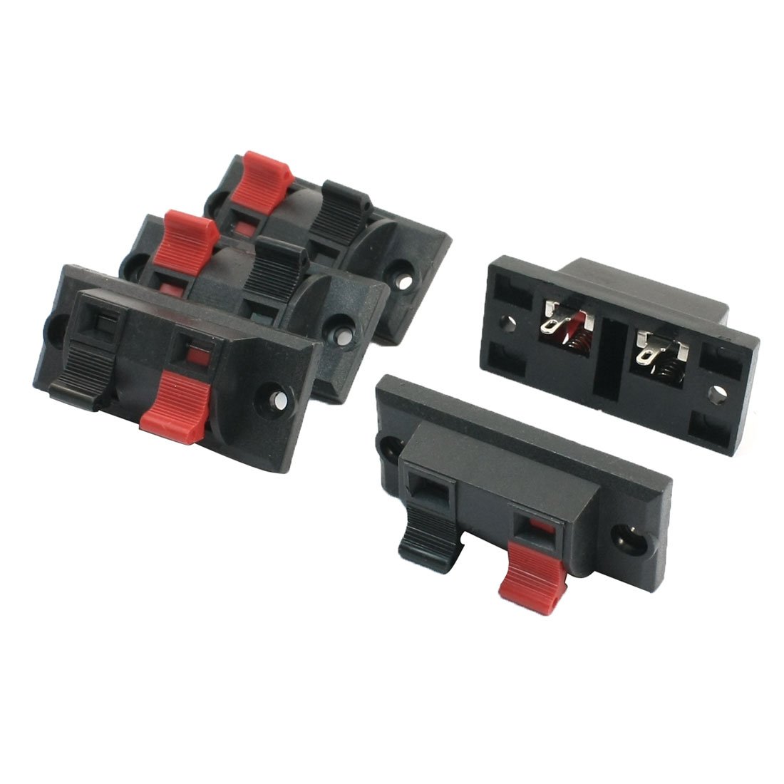 2Pcs Speaker Terminal Block 2 Way Connector Vertical Amplifier PCB Mount 2 Positions Jointing Clamp Test Clip Stereo Strip Shape Push Release Plate 1 Black 1 Red. 