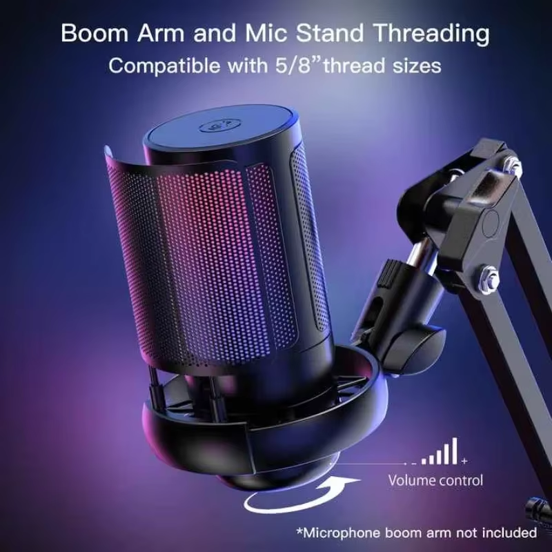 ME6S USB Gaming Microphone Kit for PC,PS4/5 Condenser Cardioid Mic Set with Mute Button/RGB /Arm Stand,for Streaming Video-A6T. 