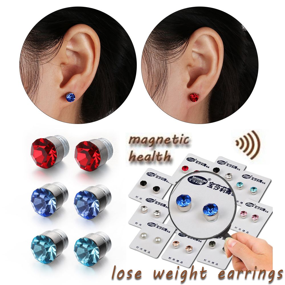 1 Pair Slimming Patch Loss Weight Lazy Paste Crystal Ear Studs Stimulating Acupoints Magnetic Earrings for Women. 