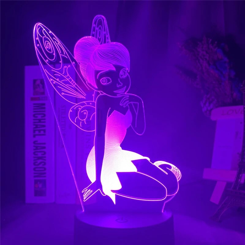 Fairy Tinkerbell Figure 3D Visual Light LED Night Light Princess Tinker Bell Home Decoration Color Changing Illusion Table Lamp. 