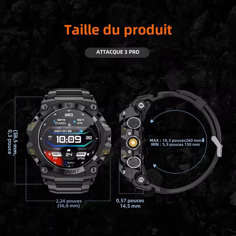 LOKMAT New ATTACK 3 PRO Smart Watch Bluetooth Call Fitness Tracker Flashlight Information Push Mobile Heart Rate Monitor. 