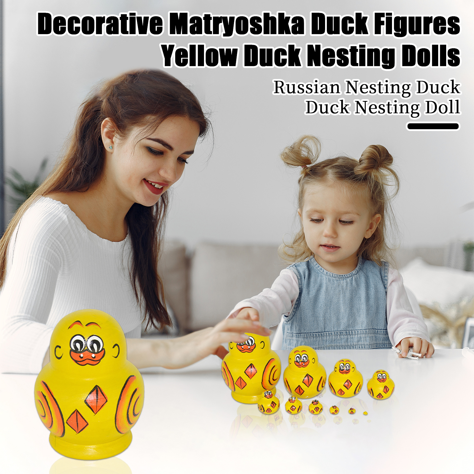 GOIKEA Handmade Wooden Ducks 10pcs Yellow Duck Matryoshka Animal Stacking Toy Set Handmade Wooden Nesting Dolls Desktop Figurine Decoration Birthday Gift Buyers' Favorite Yellow Duck Nesting Dolls. 