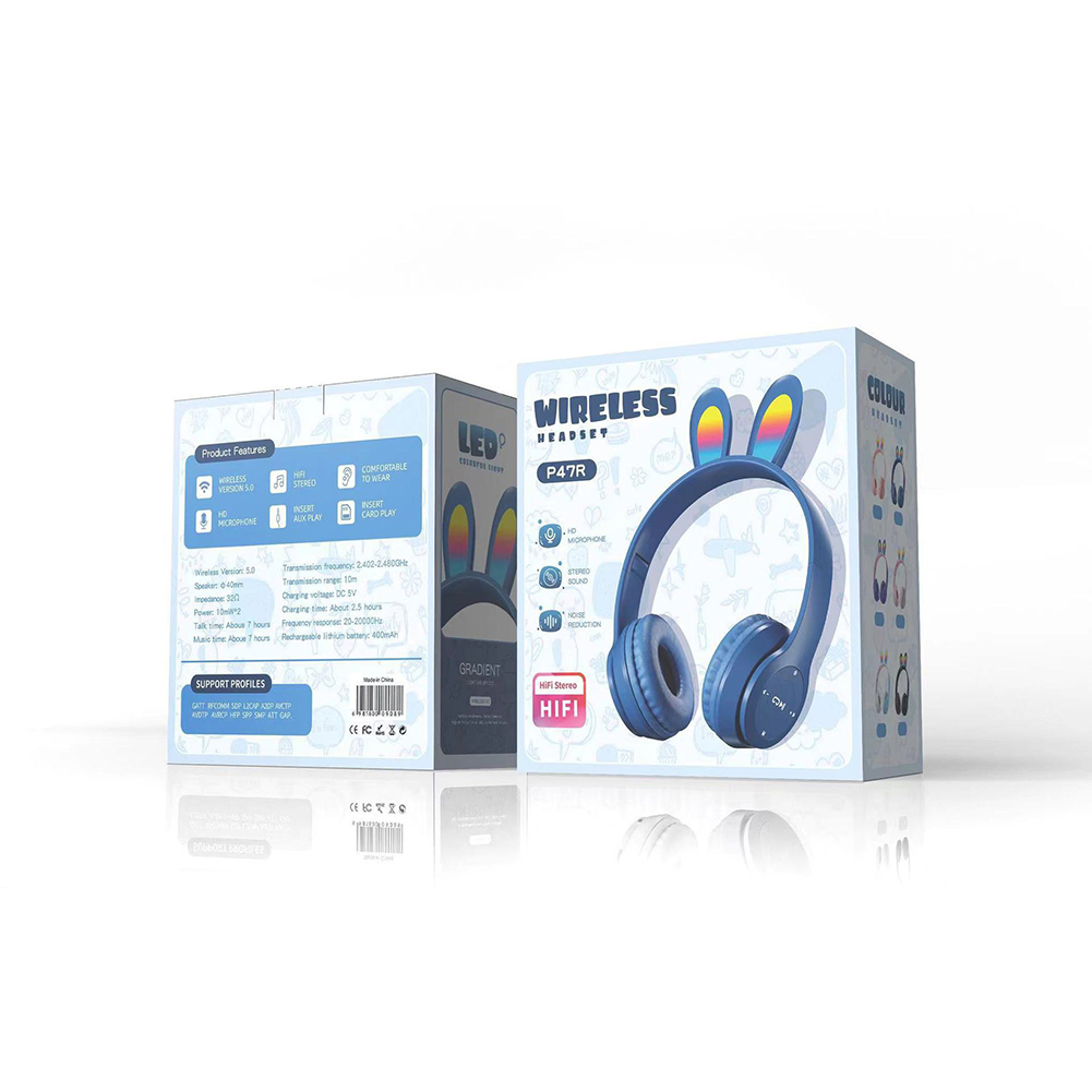 Wireless Headset Stereo Headphones RGB Lighting Rabbit Ears Noise Canceling Earphones For Game Office Zoom Meeting. 