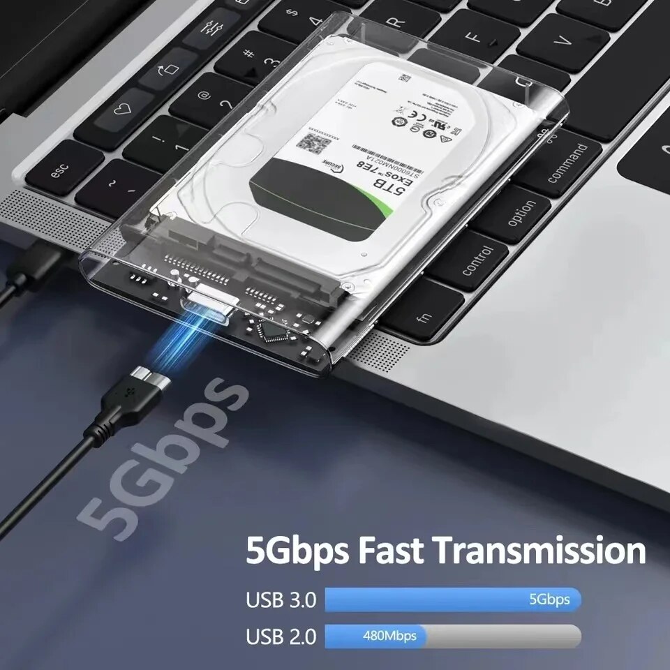 2.5'' External Hard Drive Enclosure USB 3.0 to SATA III Tool-Free Clear Hard Disk Case for 2.5 inch SATA HDD SSD Support UASP. 