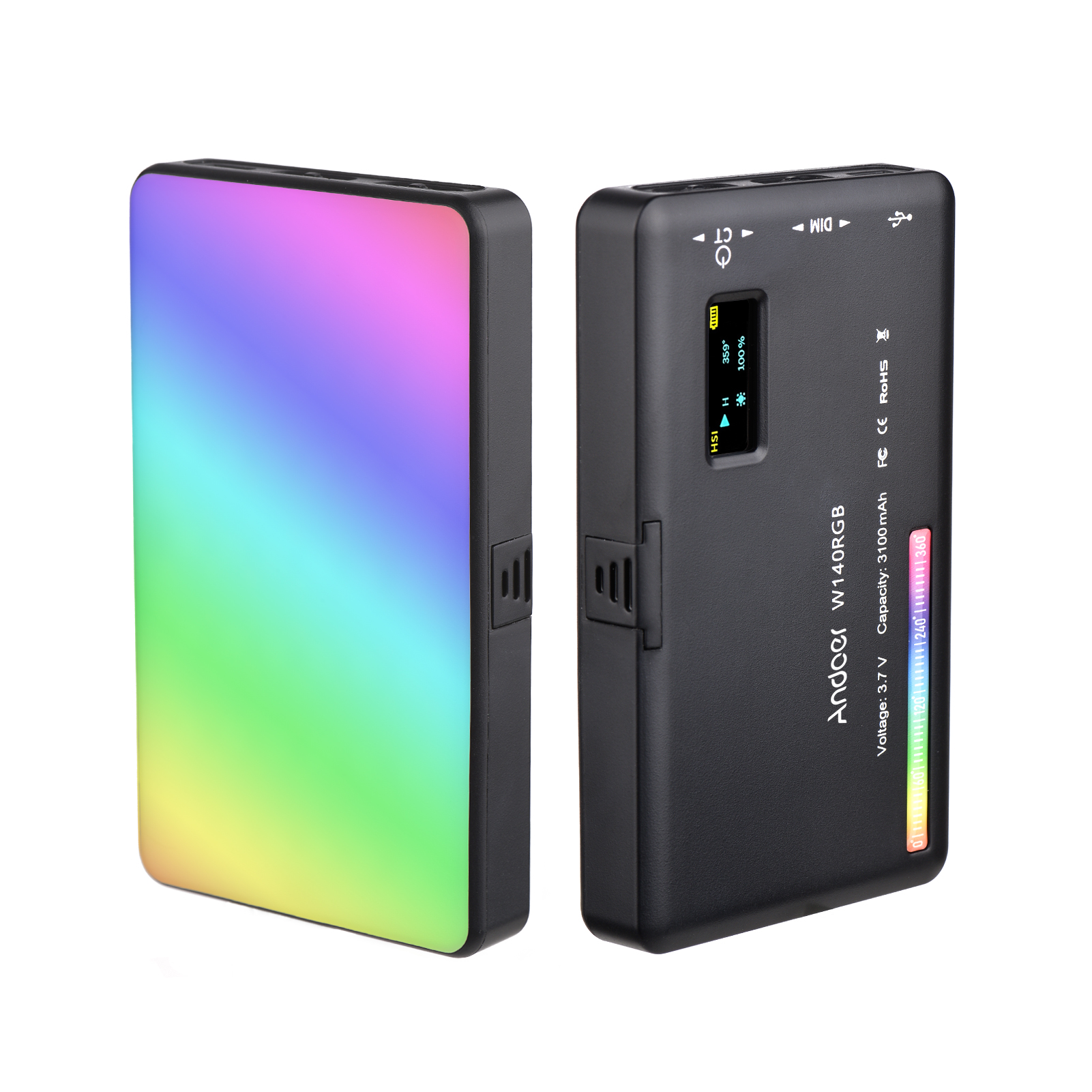 Andoer W140 RGB LED Video işığı şarj edilebilir fotoğraf dolgu işığı CRI95 + 2500K-9000K kısılabilir Vlog için LCD ekran ile