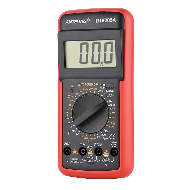 DT9205A Professional Digital Multimeter Manual Range Voltmeter Ammeter Hfe Transistor Test Ohm Hz Capacitance Continuity Tester. 