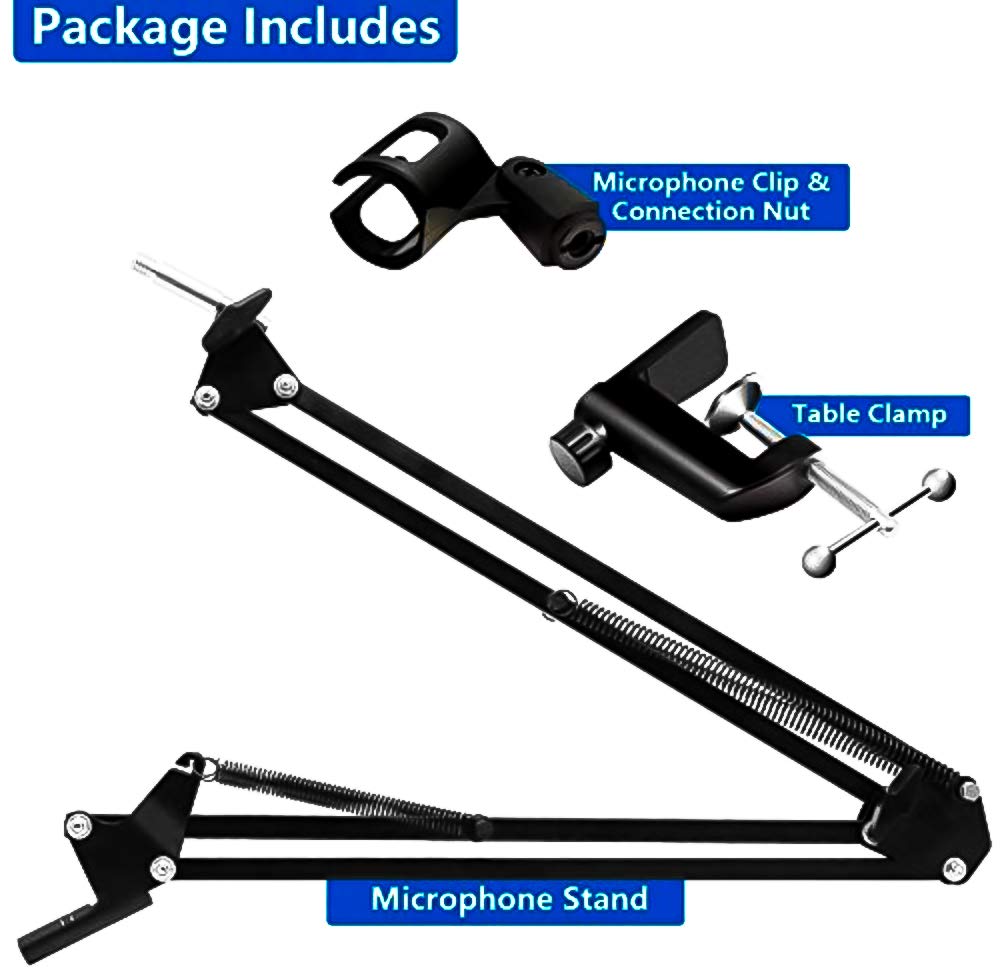 Desktop Microphone Stand Suspension Boom Scissor Arm Stand with 3/8-5/8 Screw/ Shock Mount/ Holder. 