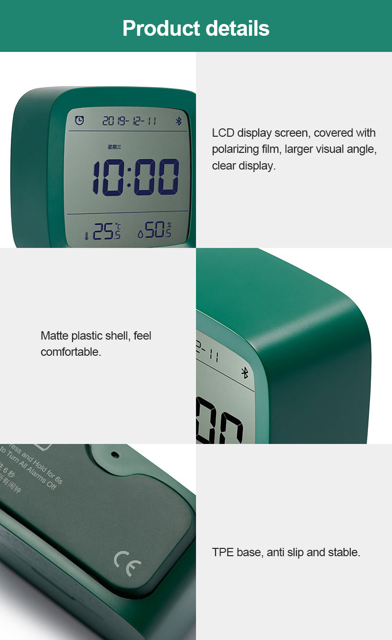 Bluetooth Temperature Humidity Sensor Night Light LCD Alarm Clock Mihome App control Thermometer Fidelity design. 