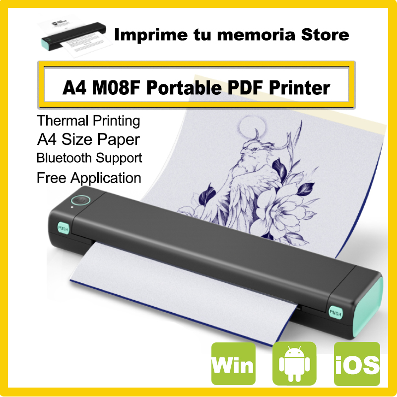 PhomemoM08F Mini Homework Test Paper Inkless Office Portable A4 Thermal Error Printer. 