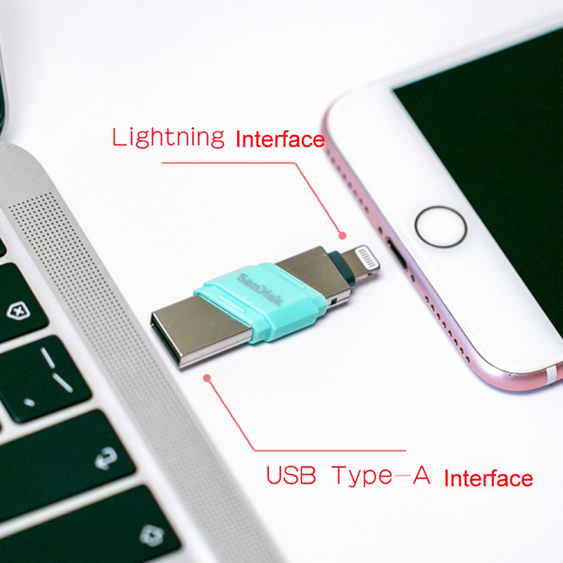 Sandisk iXPAND USB 3.0/USB 3.1 OTG Flash Drive 64GB Lightning to Pen Drive 128G 256GB U Disk For iPhone iPad iPod Memory Stick. 