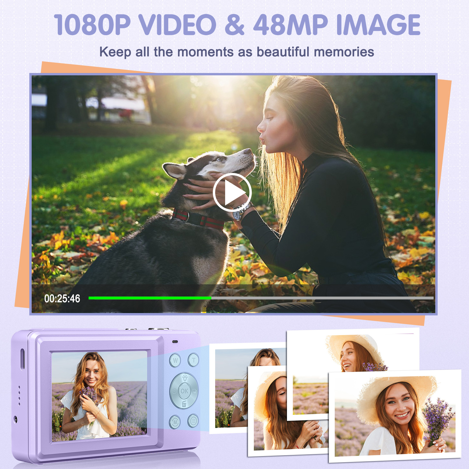 Digital Camera FHD 1080P Teens Camera with 32GB Card, Battery, Lanyard, 16X Zoom Anti Shake, 44MP Compact Portable Small Cam. 