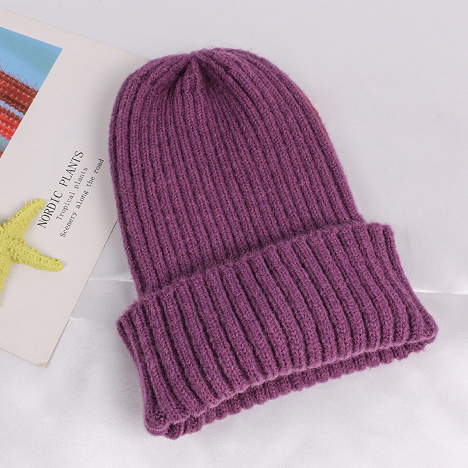 Winter Hat All-match Solid Color Ribbed 
