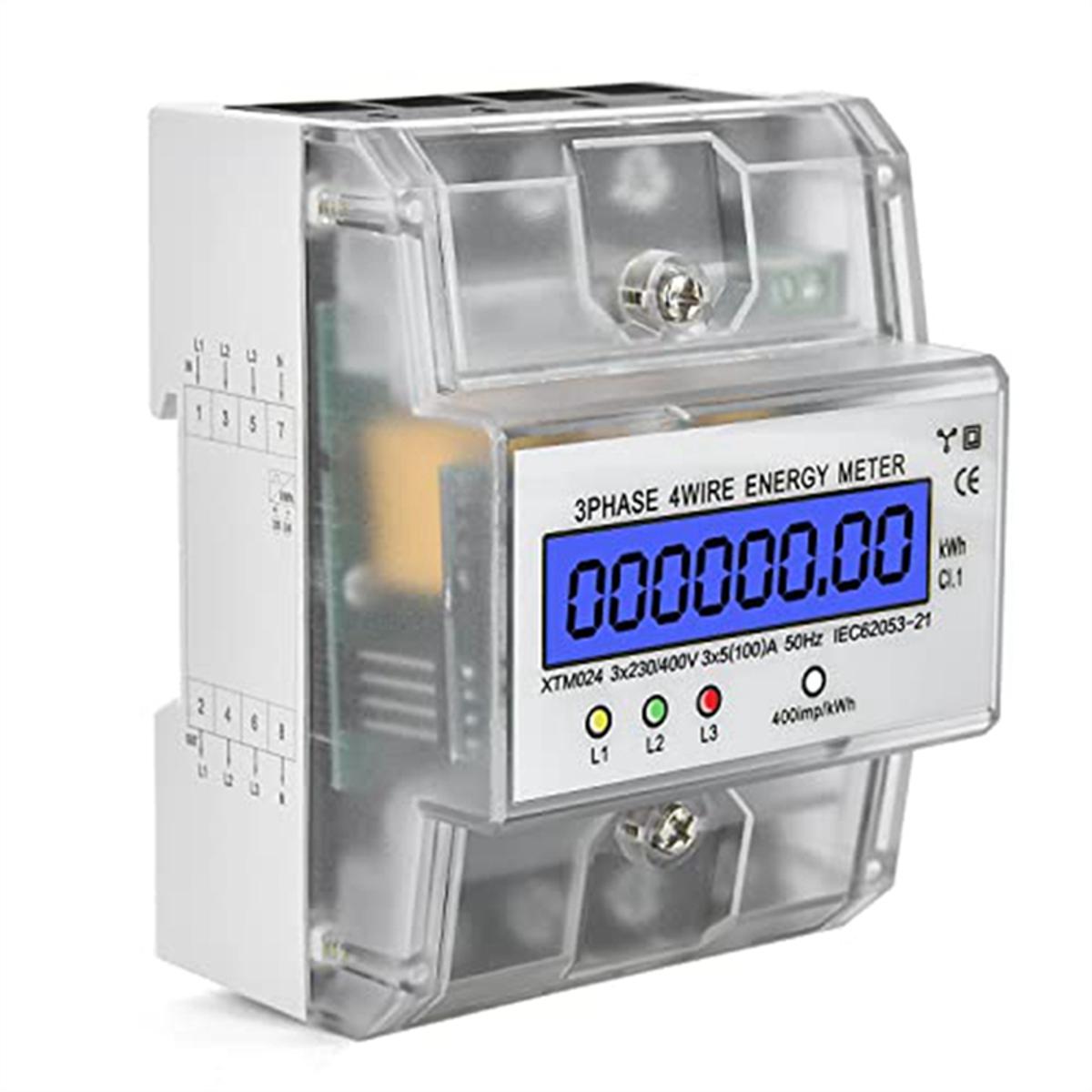1 PCS 3 Phase 4P KWh Meter Energy Meter Digital Electric Power Meter Electricity Usage Monitor 230 / 400V 5-100A