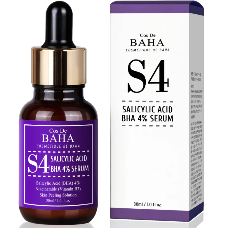 Cos De BAHA Salicylic Acid BHA 4% Salicylic Acid 4% Exfoliant Facial Serum with Niacinamide - BHA for Peel, Acne Spot Treatment + Redness Relief + Pore Minimizer + Pore Cleaner + Alcohol Free, 1oz (30ml)