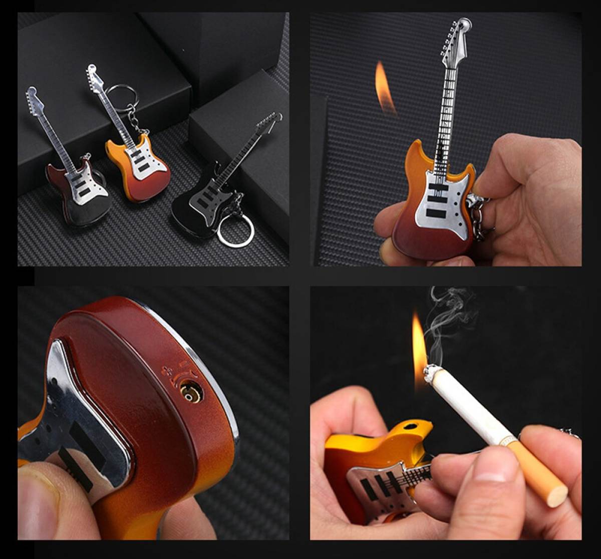 Novelty Guitar Lighter: Mini Metal Torch with Striking Guitar Design - Perfect Men's Gift for Windproof and Butane-Powered Convenience. 
