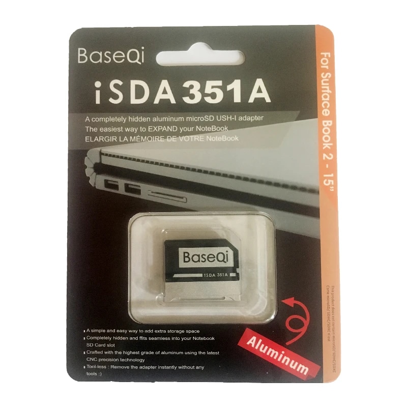 BaseQi 351A For Microsoft Surface Book2/3 15inch Aluminum Memory Card Reader Increase Storage