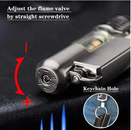 Butane Lighter, Mini Torch Lighter with Key Ring, Adjustable Jet Flame Windproof Gas Lighter for Grill BBQ Candle Camping Fireplace, Black and Grey - Without Butane Gas. 