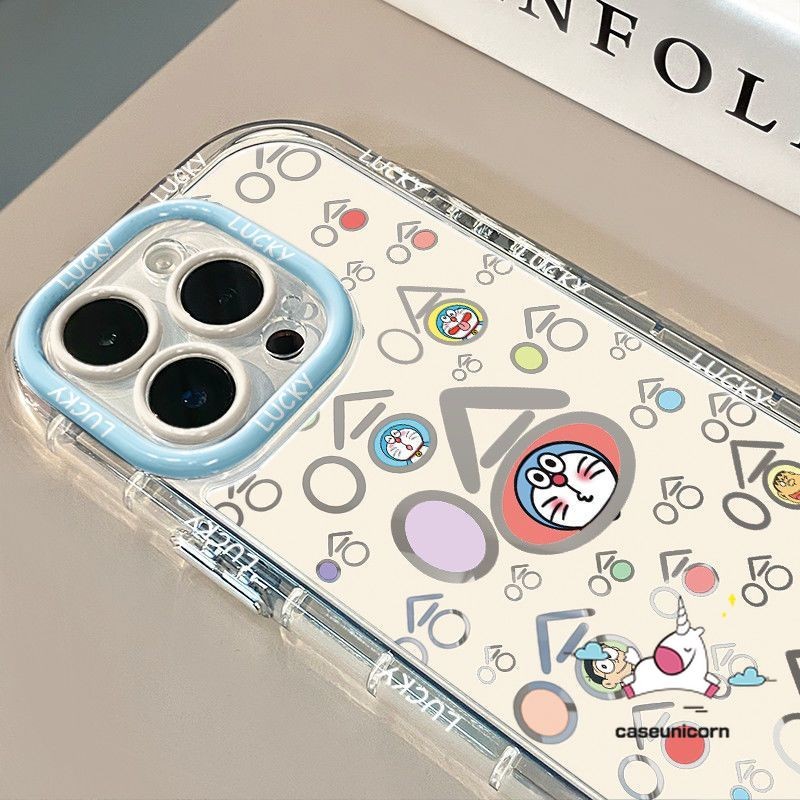 Cartoon Crayon Shin-chan Cute Doraemon Funny Text Color Graffiti Casing Compatible for IPhone 16 15 14 13 11 12 Pro Max 7Plus XR XS Max X 15 8 14 7 Plus SE Luxury Mirror Case
