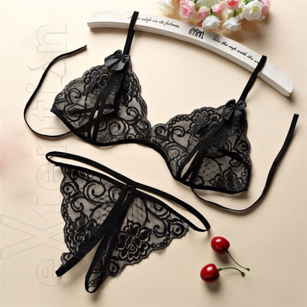 Barely Laced Bikini Set Stylish, Fashionable & Trendy Lingerie Bikinis For Women Ladies & Girls /  Costumes Lace Transparent Lingerie From Garden Closet (Black, White, Red, Pink, Purple & Rose - Free Size). 