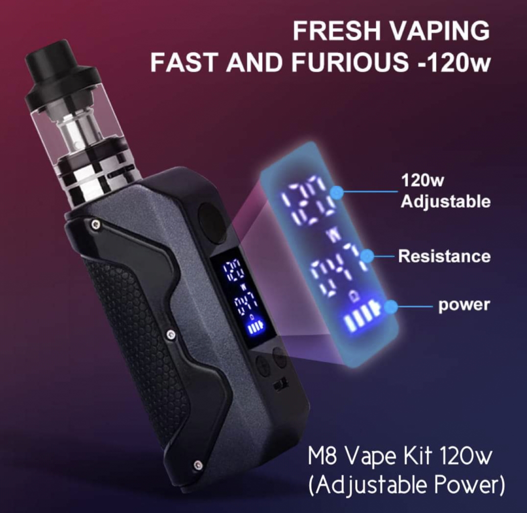 Model M8 Vape kit E sigaret 120w Adjustable Power 1pc (1pc 60ml FlvJuice Free). 