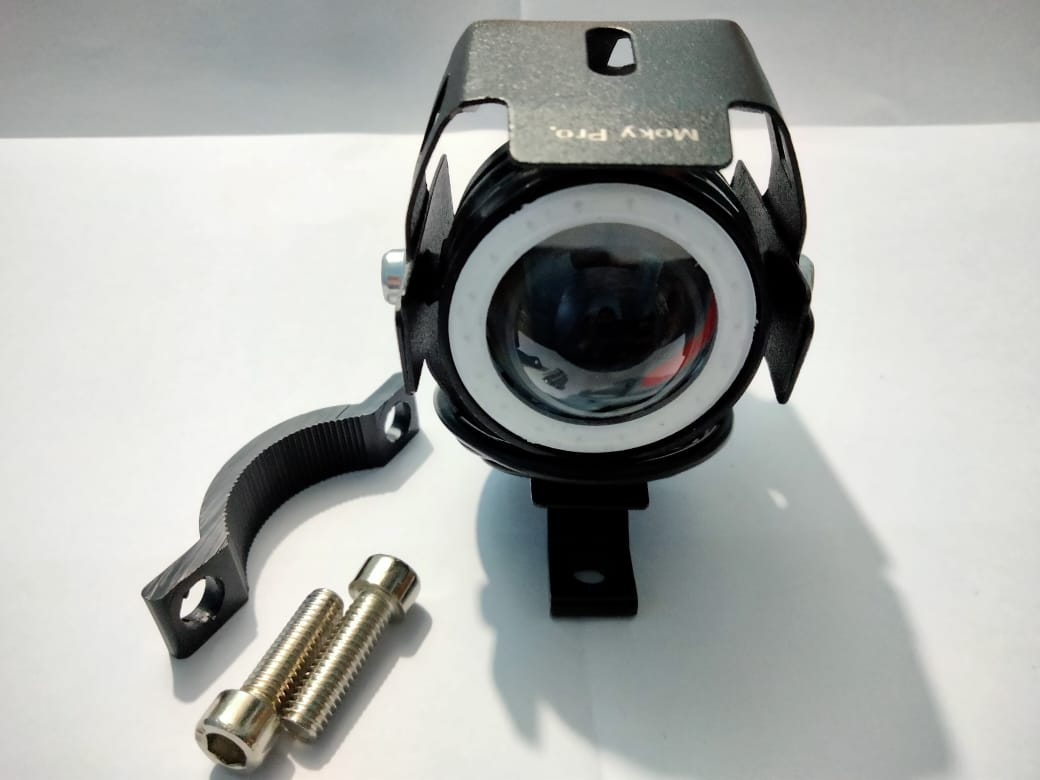 Mini M7 Headlight Driving Fog Spot Lamp, 3 Mode Auxiliary Work Driving Fog Light Super Bright Lamp 3000Lm, White Angle Eyes & Devil Eye- Blue Ring - Bike Accessories. 