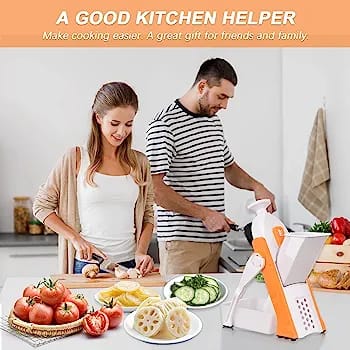ONCE FOR ALL Safe Mandoline Slicer 5 in 1 Vegetable Cutter, Strips Julienne Dicer Adjustable Thickness 0.1-8 mm for Kitench Fast Meal Prep. 