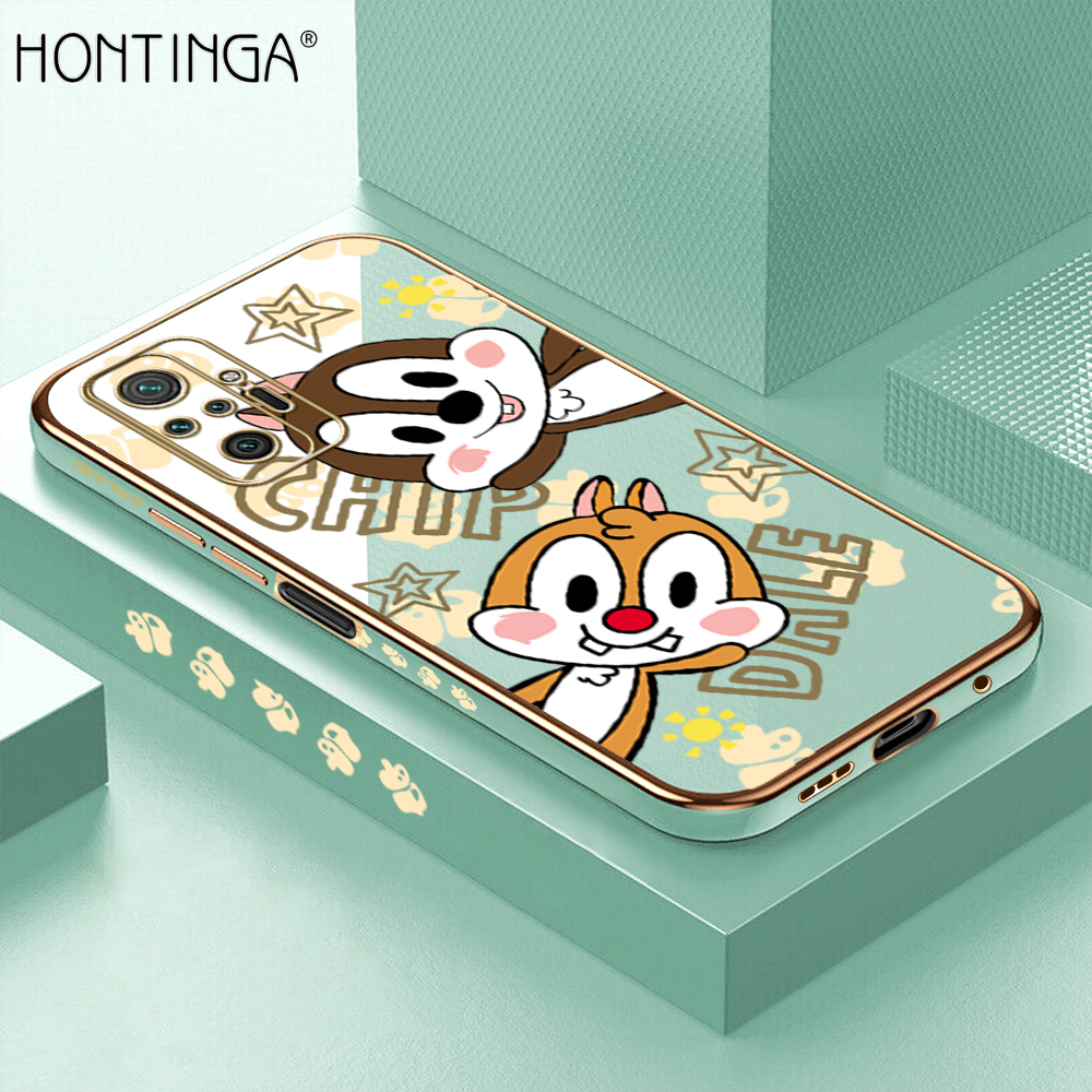 Hontinga for Redmi Note 10 Pro/Note 10 Pro Max Back Cover + Free Lanyard Luxury 6D Plating Cute Cartoon Rat Side Pattern Case Soft Silicone Square Phone Cases