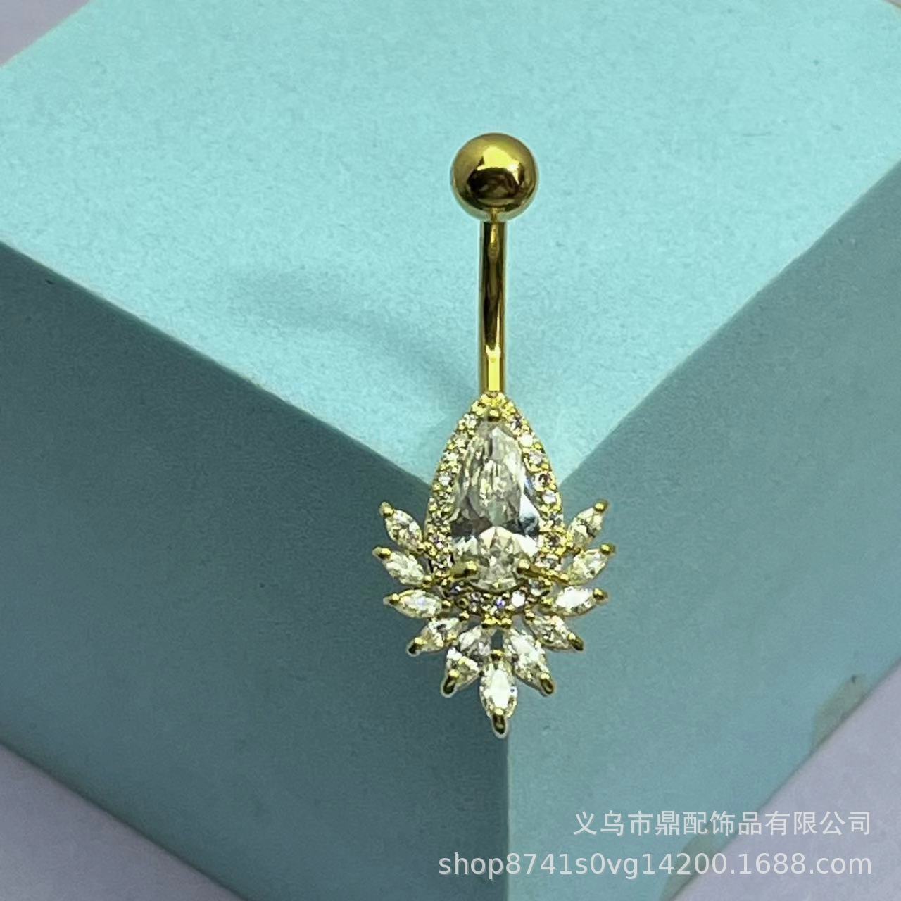 European and American cross-border light luxury style shiny navel ring heart-shaped tiger head panda windmill navel piercing navel ring source factory. 