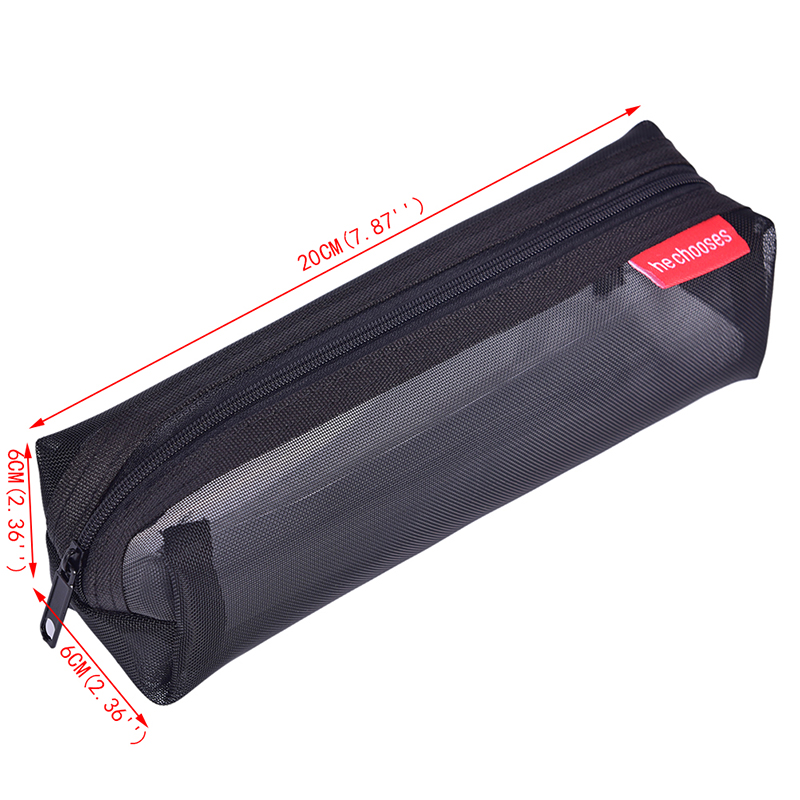 Transparent Student Pen Pencil Case Zip-Mesh Portable Pouch Makeup Bag Storage