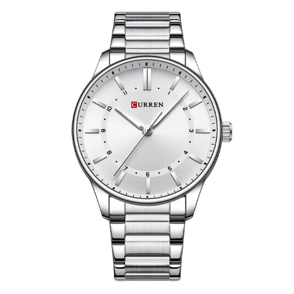 CURREN 8430 Silver Stainless Steel Analog Watch For Men - White & Silver