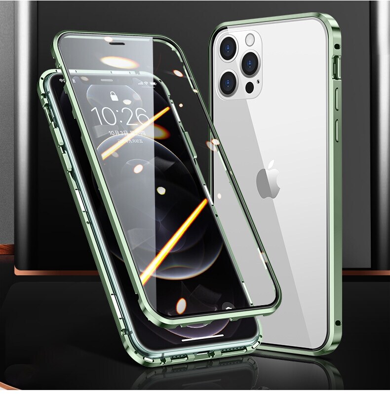 lthmy for iPhone Xs Max Magnetic Case 360 Front Back double-sided 9H Tempered Glass Case Metal Bumper cover