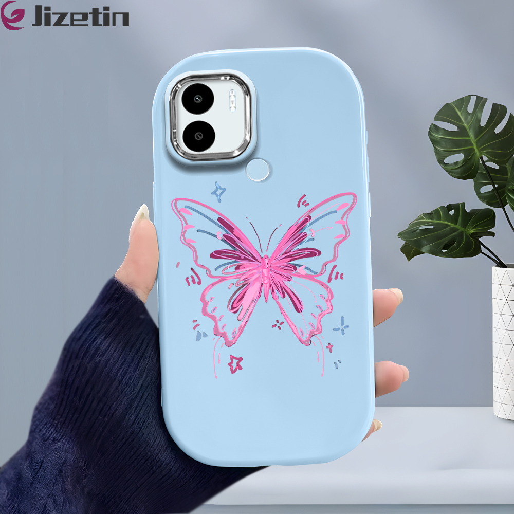 Jizetin for Redmi A1+ A2+ A1 Plus A2 Plus Back Cover Line Purple Butterfly Bright Lens Frame Candy Soft Rubber Phone Cases
