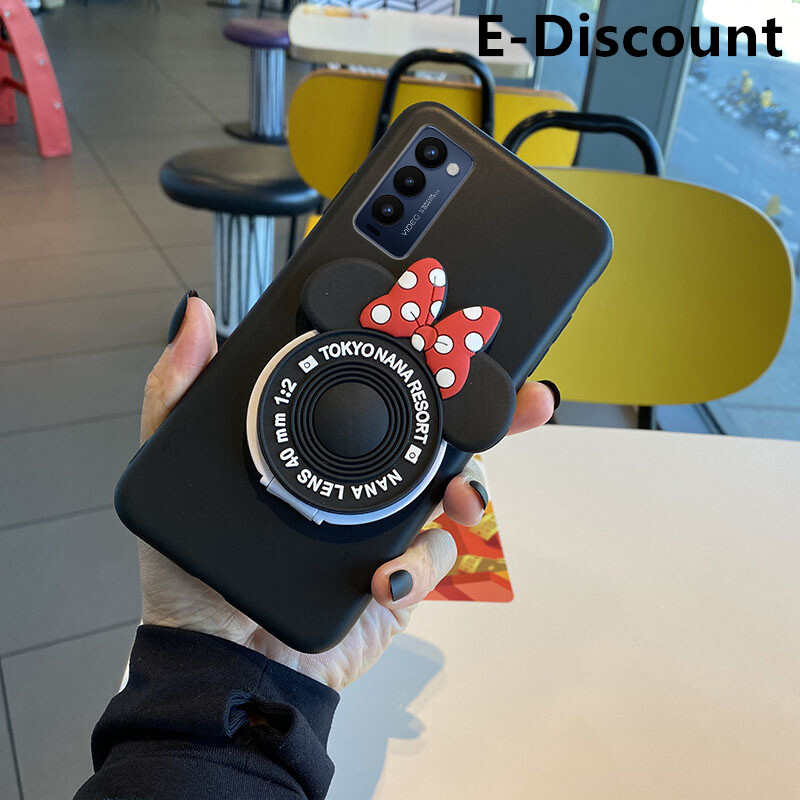 For Tecno Camon18 Premier Case Cute Cartoon Camera Stand Holder Silicone Soft Cases for Tecno Camon18 Premier Makeup Mirror Back Cover