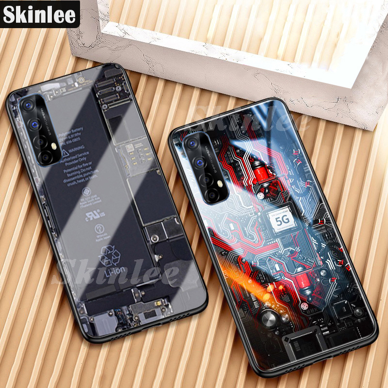 For Realme 7 Back Cover Version Theme Case Tempered Glass Protection shockproof Cover for Realme7 case Transparent Circuit Board Design Full Coverage Phone cases. 