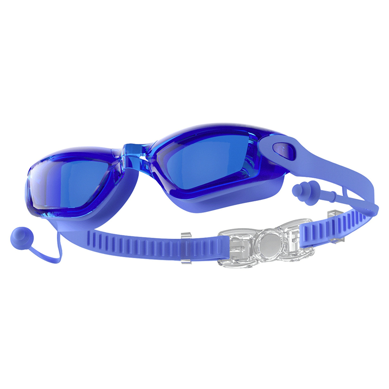 Blue Integrated Earplugs Swimming Goggles for Men and Women