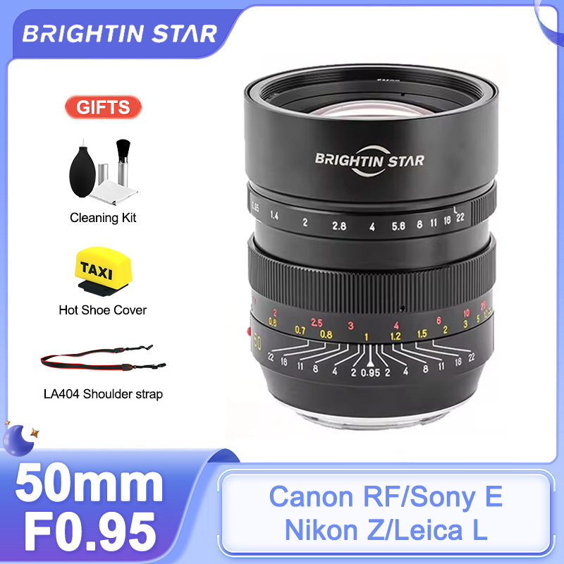 Brightin Star 50mm F0.95 Full Frame Large Aperture Mirrorless Camera Lens for Canon EOS R Nikon Z Sony E Leica L Mount A7R R8 R6