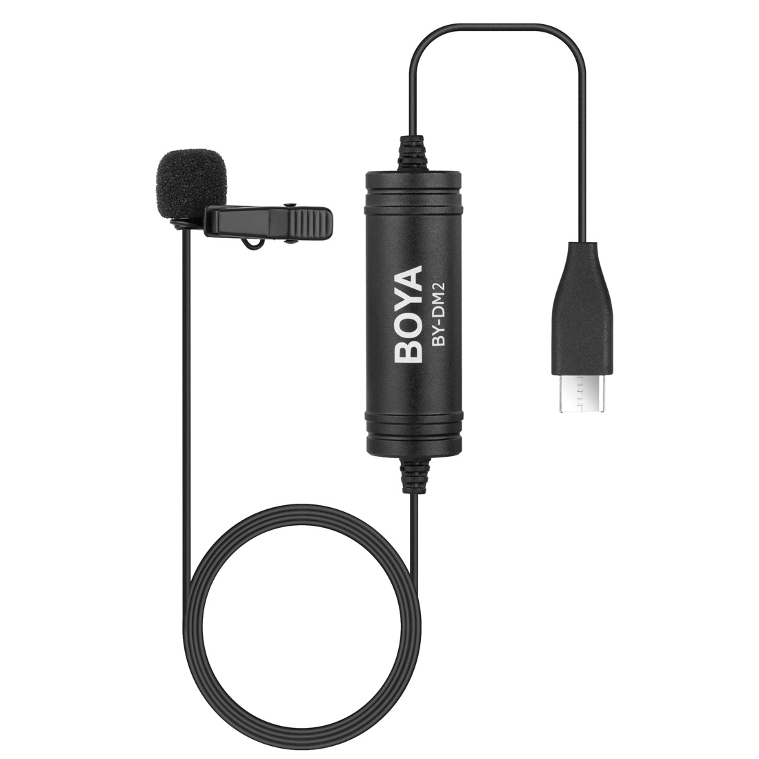New- BOYA BY-DM2 USB-C / Type-C Broadcast Lavalier Condenser Microphone with Windscreen for Android Phones / s (Black). 