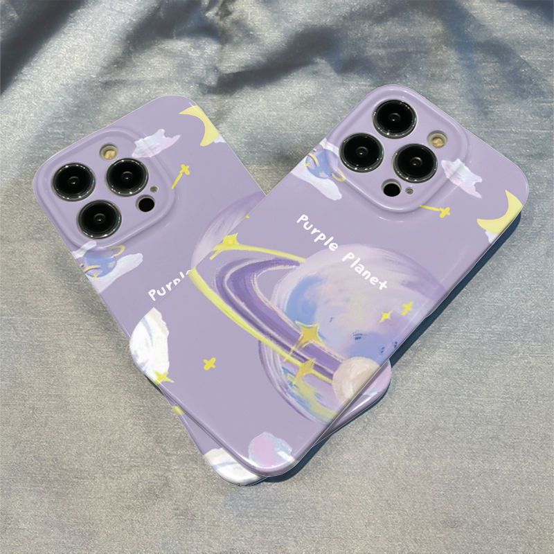 Feilin Romantic Purple Planet Mobile Phone Shell for iPhone 14pro Hard Shell iPhone13pm/11pro/12/8p/xr. 