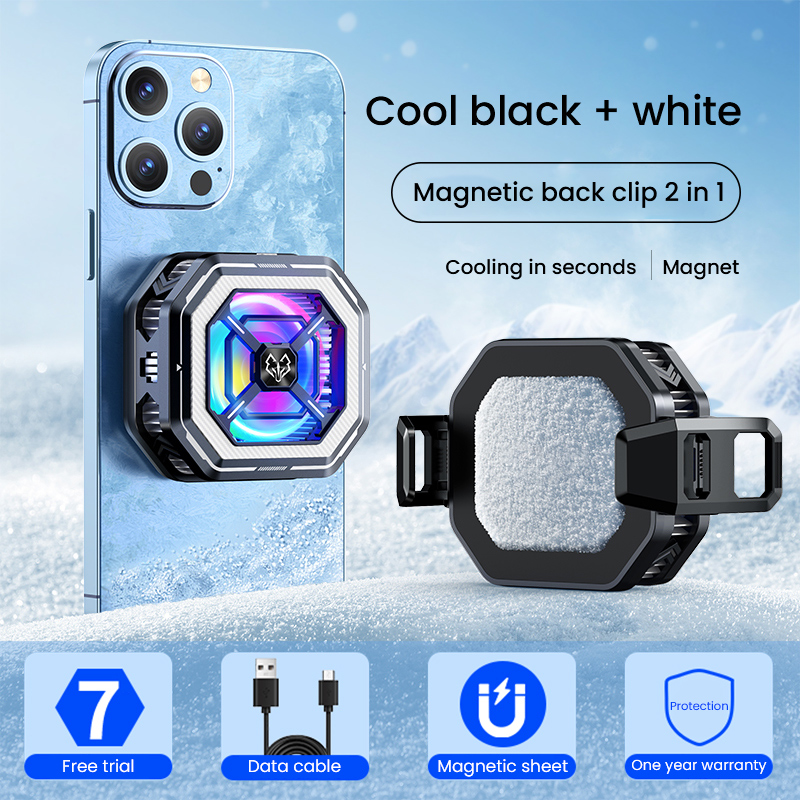 BlueWow HL01 Magnetic Cell Phone Cooler, RGB Phone Cooling Fan Portable Lightweight Mobile Phone Cooling Fan, Phone Radiator with Temperature Display for Mobile Gaming,Tiktok Live Streaming. 