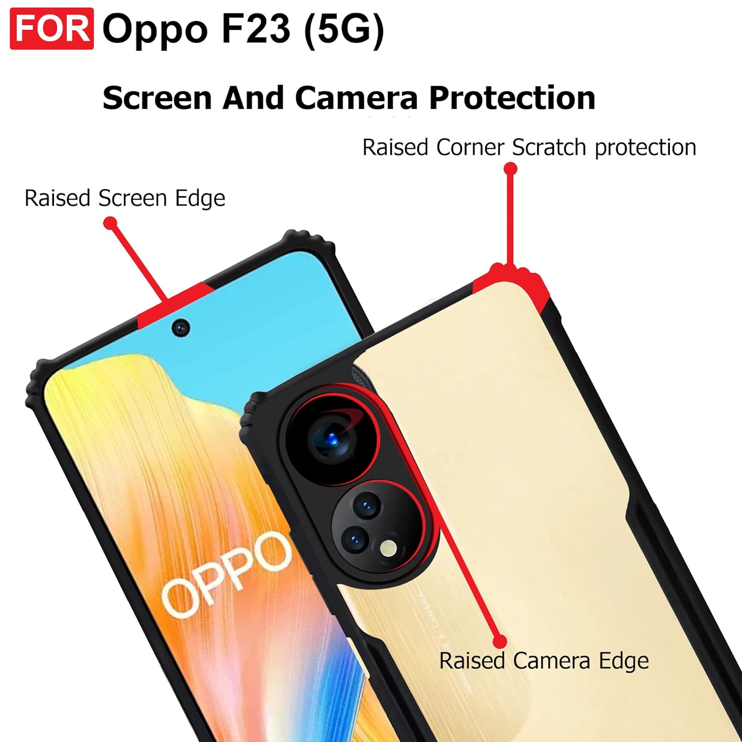 Oppo F23 5G / Oppo A1 5G / OPPO A98 5G Edge-Reinforced Shockproof Cushion Back Clear Hybrid Transparent Hard Cover Casing-E_Store. 