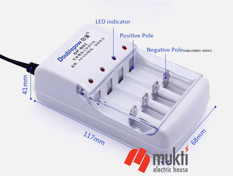 Doublepow DP-B02 4 Slots Battery Charger for 1.2V AA or AAA Ni-MH/Ni-CD Rechargeable Pencil Remote Batteries EU Plug. 