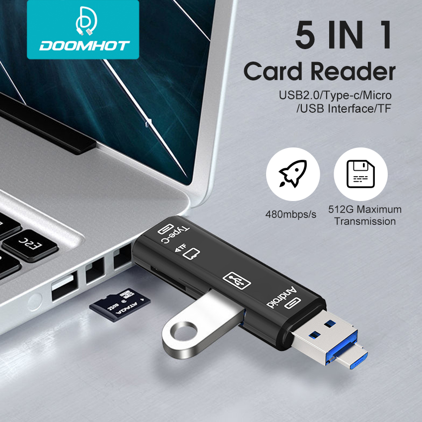 DoomHot Multifunctional 6-In-1 USB C Memory Card USB2.0 + Type-c + Micro + USB 3-In-1 Interface + TF / SD Card Reader 6-In-1 / 5-In-1 480mbps/s. 