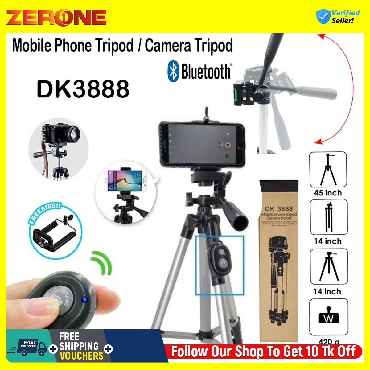 DK 3888 Mobile Phone Camera Tripod with Selfy Remote Control